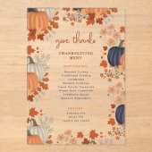 Pompoenen Wildflowers Thanksgiving Dinner Menu Acryl Uitnodigingen (Voorkant)