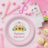 Pompoenen Zonnebloem Roze Herfst Baby shower Papieren Bordje (Feest)