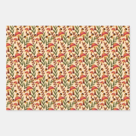 Pompoenen, Zonnebloemen en Paddenstoelen op Cream Inpakpapier Vel (Voorkant 3)