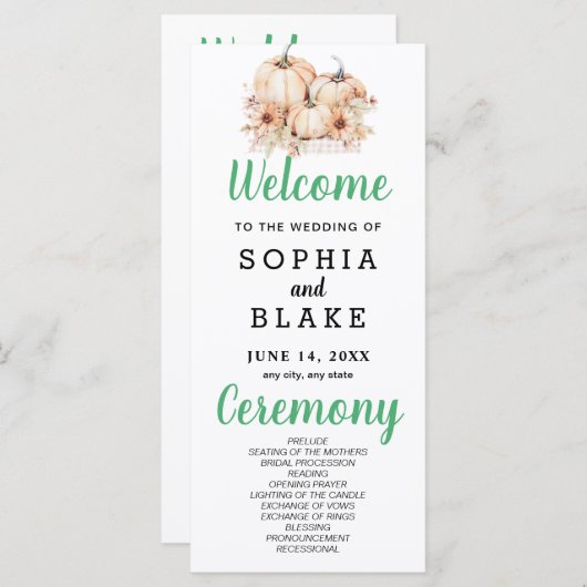 Pompoenen & Zonnebloemen Herfst Wit Trouwprogramma (Voorkant / Achterkant)