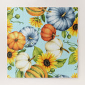 Pompoenen, zonnebloemen, waterverf illustratie legpuzzel (Horizontaal)