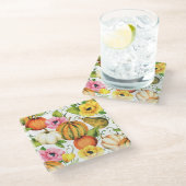 Pompoenen Zonnebloemen: Waterverf Patroon Design Glazen Onderzetter (Schuin)