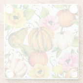 Pompoenen Zonnebloemen: Waterverf Patroon Design Glazen Onderzetter (Achterkant)