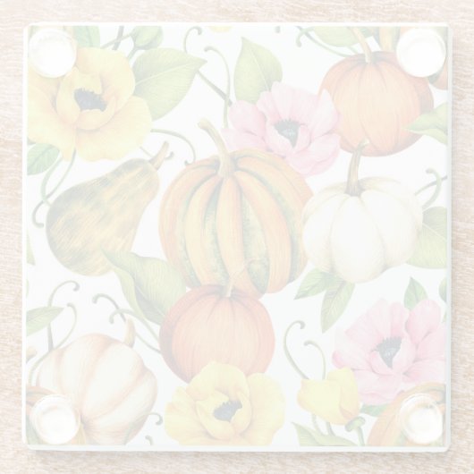 Pompoenen Zonnebloemen: Waterverf Patroon Design Glazen Onderzetter (Achterkant)