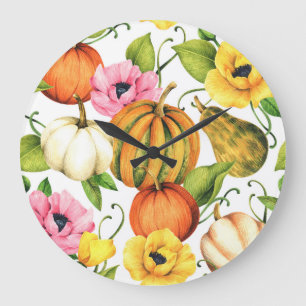 Pompoenen Zonnebloemen: Waterverf Patroon Design Grote Klok