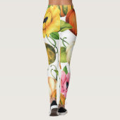 Pompoenen Zonnebloemen: Waterverf Patroon Design Leggings (Achterkant)