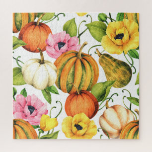 Pompoenen Zonnebloemen: Waterverf Patroon Design Legpuzzel