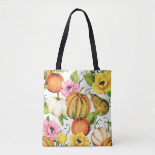 Pompoenen Zonnebloemen: Waterverf Patroon Design Tote Bag