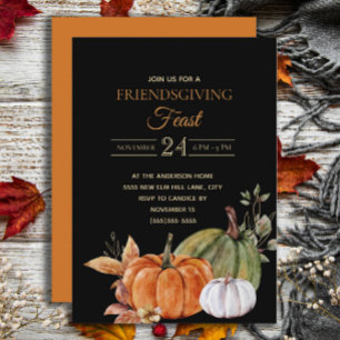 Pompoenen Zwarte Friendsgiving Feest Kaart