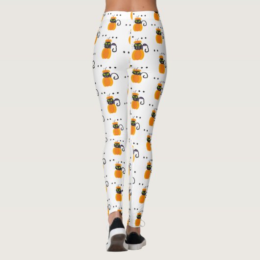 Pompoenen, zwarte kat en Eyeballen, Halloween Patt Leggings (Achterkant)