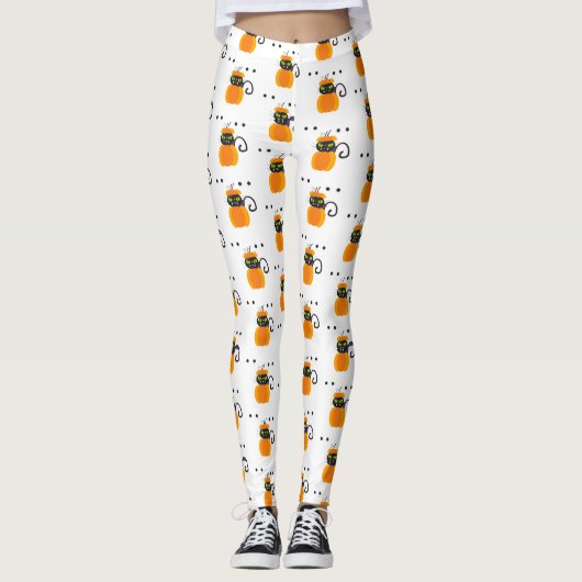 Pompoenen, zwarte kat en Eyeballen, Halloween Patt Leggings (Voorkant)