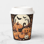 Pompoenen, zwarte katten, vleermuizen en een volle papieren bekers (Achterkant)