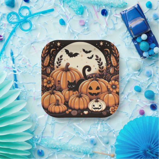 Pompoenen, zwarte katten, vleermuizen en een volle papieren bordje (Feest)