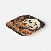 Pompoenen, zwarte katten, vleermuizen en een volle papieren bordje (Gebogen)