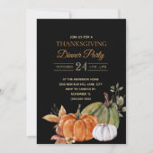 Pompoenen Zwarte Thanksgiving Dinerfeest Kaart (Voorkant)