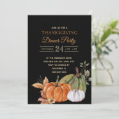 Pompoenen Zwarte Thanksgiving Dinerfeest Kaart (Staand voorkant)