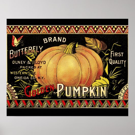 Pompoenetiket Antiek Vlinder Merk Poster (Voorkant)