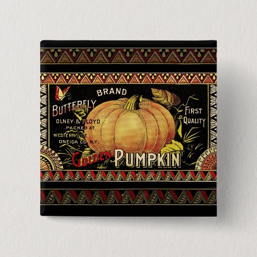 Pompoenetiket Antique Vlinder Merk Vierkante Button 5,1 Cm (Voorkant)