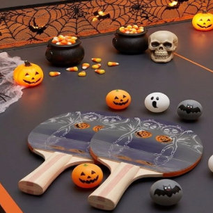 Pompoenfeeën hebben plezier op Halloween Tafeltennisbatje