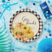 Pompoenflorale en controleer de Thanksgiving Papieren Bordje (Feest)