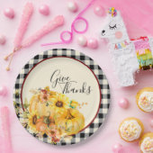 Pompoenflorale en controleer de Thanksgiving Papieren Bordje (Feest)