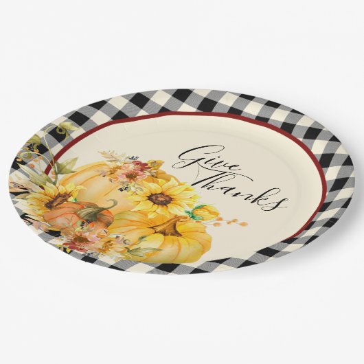 Pompoenflorale en controleer de Thanksgiving Papieren Bordje (Gekanteld)