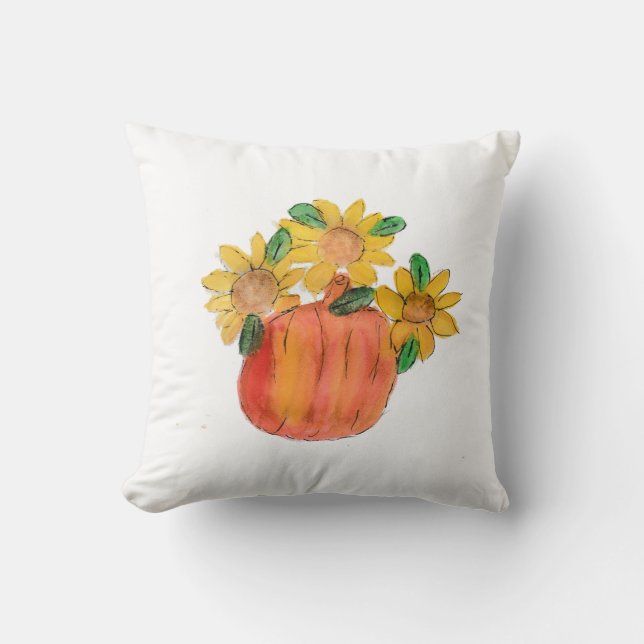 Pompoengele zonnebloemen kussen (Voorkant)