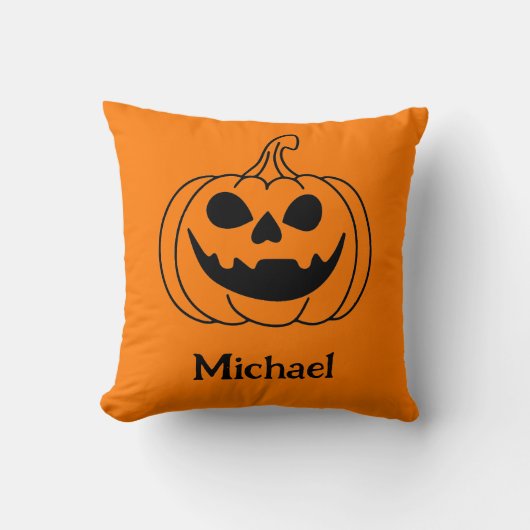 Pompoengesicht Jack O Lantern Met Naam Kussen (Voorkant)