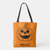 Pompoengesicht Jack O Lantern Met Naam Tote Bag (Achterkant)