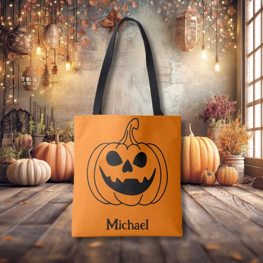 Pompoengesicht Jack O Lantern Met Naam Tote Bag