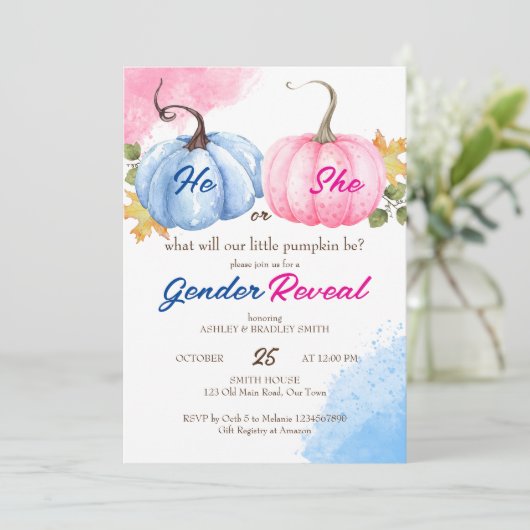 Pompoengeslacht onthullen roze en blauwe sjabloon kaart (Staand voorkant)