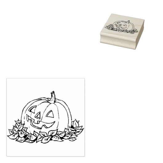 Pompoengezicht 3, kunststempel rubberstempel (Gestempeld)