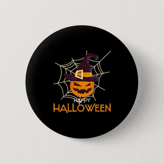 Pompoengezicht jack o lantaarn spinnenweb hallowee ronde button 5,7 cm (Voorkant)