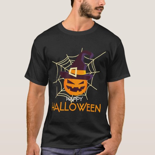Pompoengezicht jack o lantaarn spinnenweb hallowee t-shirt (Voorkant)