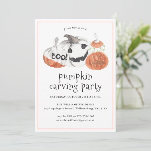 pompoengravure | Uitnodiging voor Halloween Party (Staand voorkant)