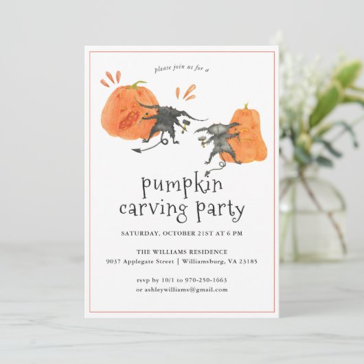 pompoengravure | Uitnodiging voor Halloween Party (Staand voorkant)