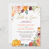 PompoenHerfst in Love Botanical Floral Gold Weddin Kaart (Voorkant)