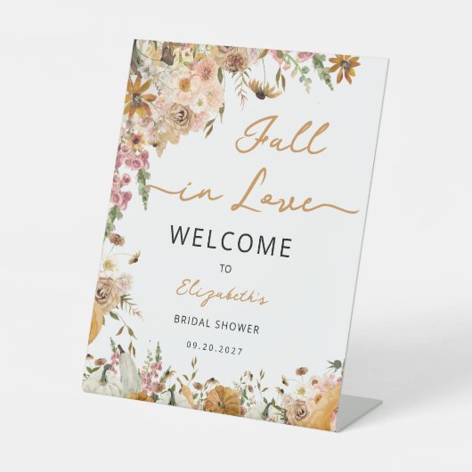 PompoenHerfst in Love Herfst Floral Vrijgezellenfe Reclamebord Met Voetstuk (Voorkant)