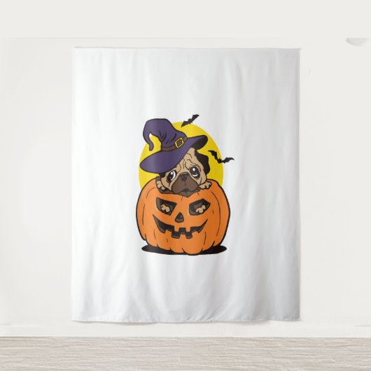 Pompoenhond Halloween, Grappige Halloween Hond Wandkleed (Voorkant)