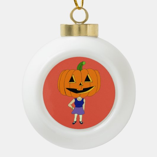 pompoenhoofd chibi keramische bal ornament (Voorkant)