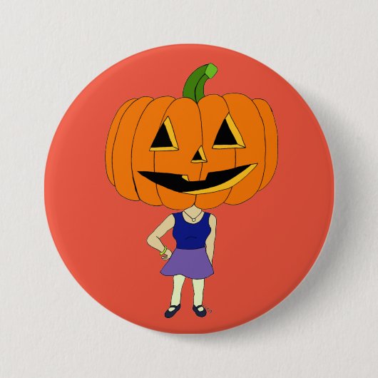 pompoenhoofd chibi ronde button 7,6 cm (Voorkant)