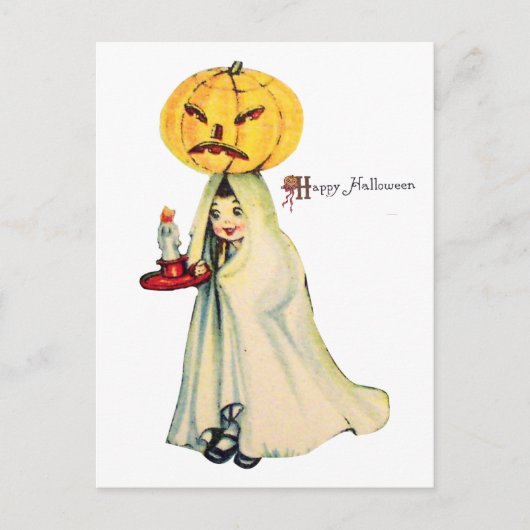 Pompoenhoofd (Oude Halloweenkaart) Briefkaart (Voorkant)