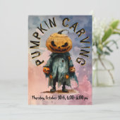 Pompoenhoofd vogelverschrikker spooky carving part kaart (Staand voorkant)