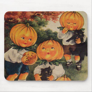 Pompoenhoofden (Vintage Halloween Kaart) Muismat