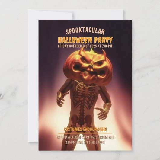 Pompoenhoofdkostuum. Halloweenfeest Kaart (Voorkant)