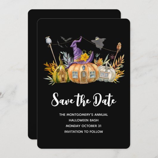 Pompoenhuis met Ghost en Bats Save The Date (Voorkant / Achterkant)