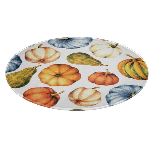 Pompoenillustratie: Naadloze Waterverf Snijplank (Hoek)