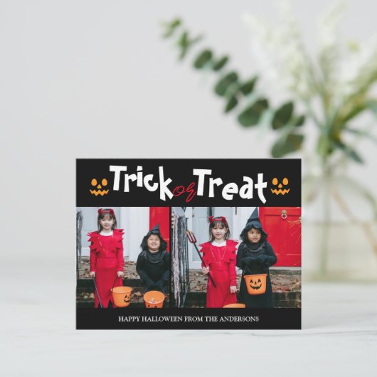 pompoenjack-o-lantaarn Halloween Familie Twee Foto Feestdagenkaart (Staand voorkant)