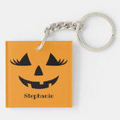 Pompoenjack op lantaarn wimpers met voornaam sleutelhanger (Achterkant)