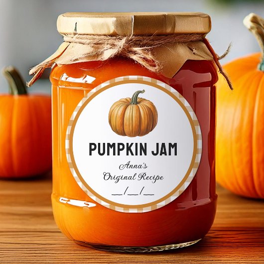 Pompoenjam met geruit patroon label